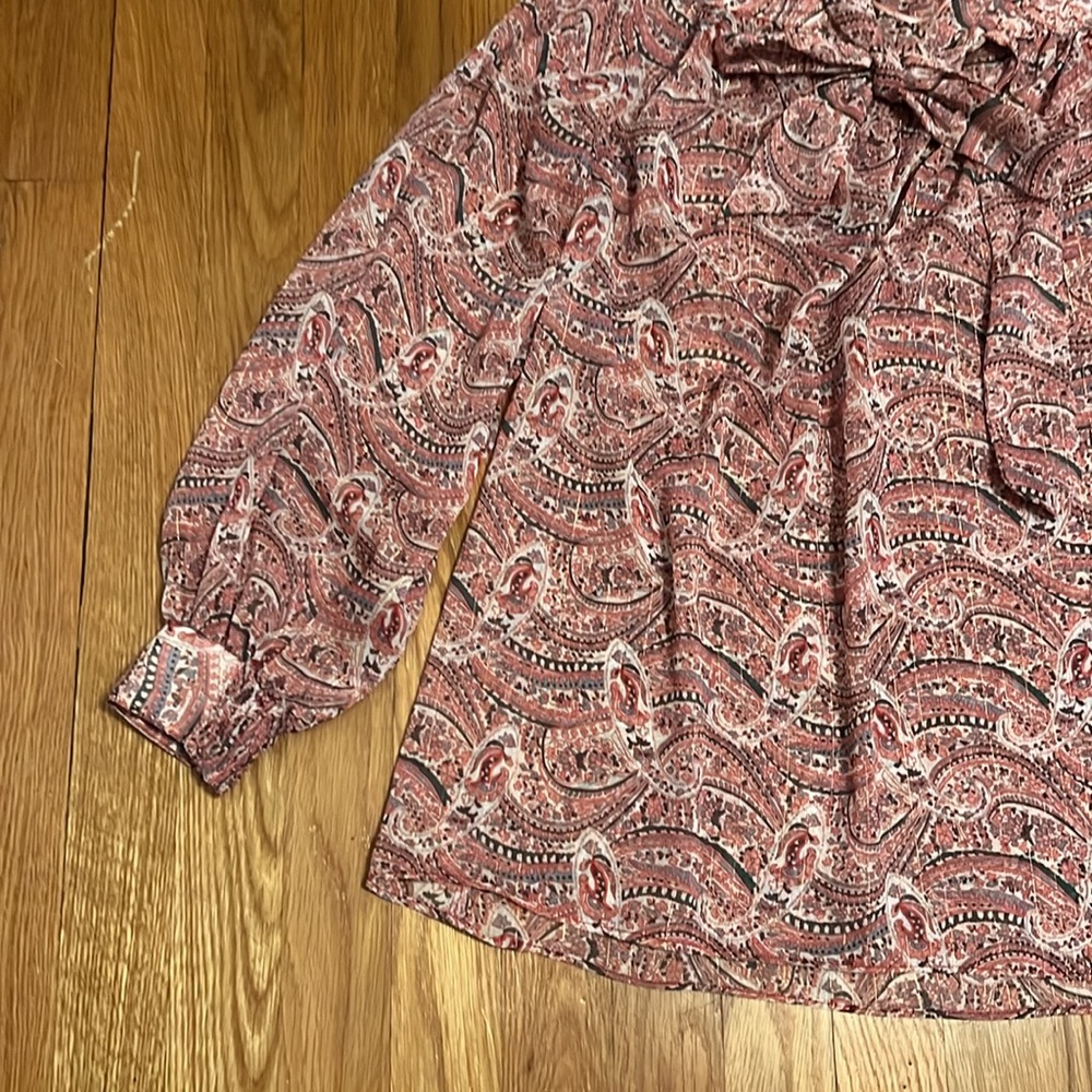 Zara Women's Blouse Pink Multicolor Paisley V-Neck Tie Long Sleeve Shirt Top S - Picture 2 of 12